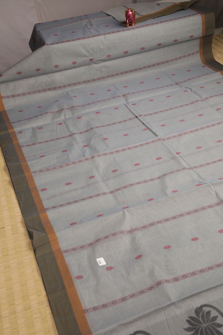 Gray Black Pure Handloom Kovai Cotton with Without Zari Zari Floral Patterns view 2