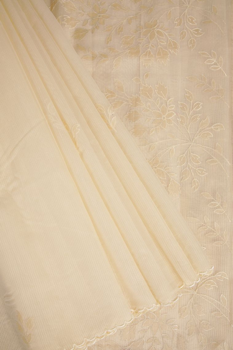 Cream White Organza Saree with Without Zari Zari Floral Patterns view 1