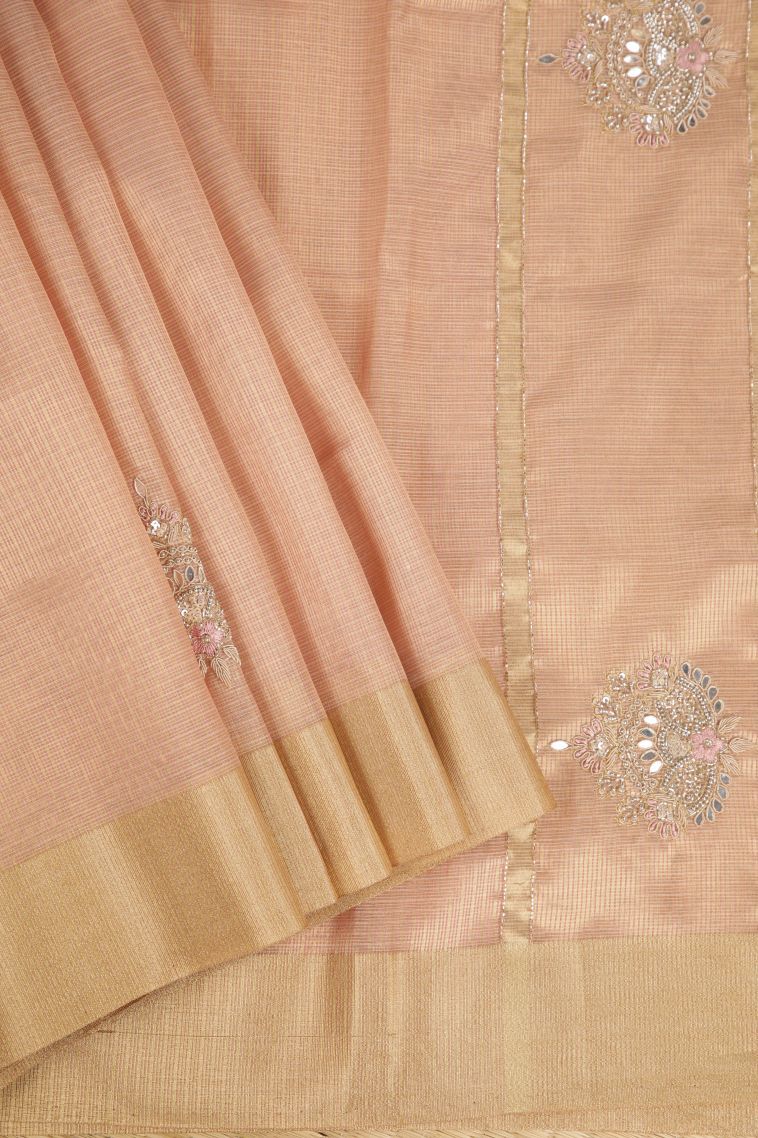 Flamingo Pink Fancy Saree with Copper Zari Plain view 1
