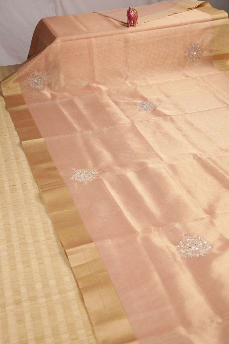 Flamingo Pink Fancy Saree with Copper Zari Plain view 2