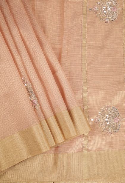 Flamingo Pink Fancy Saree with Copper Zari Plain