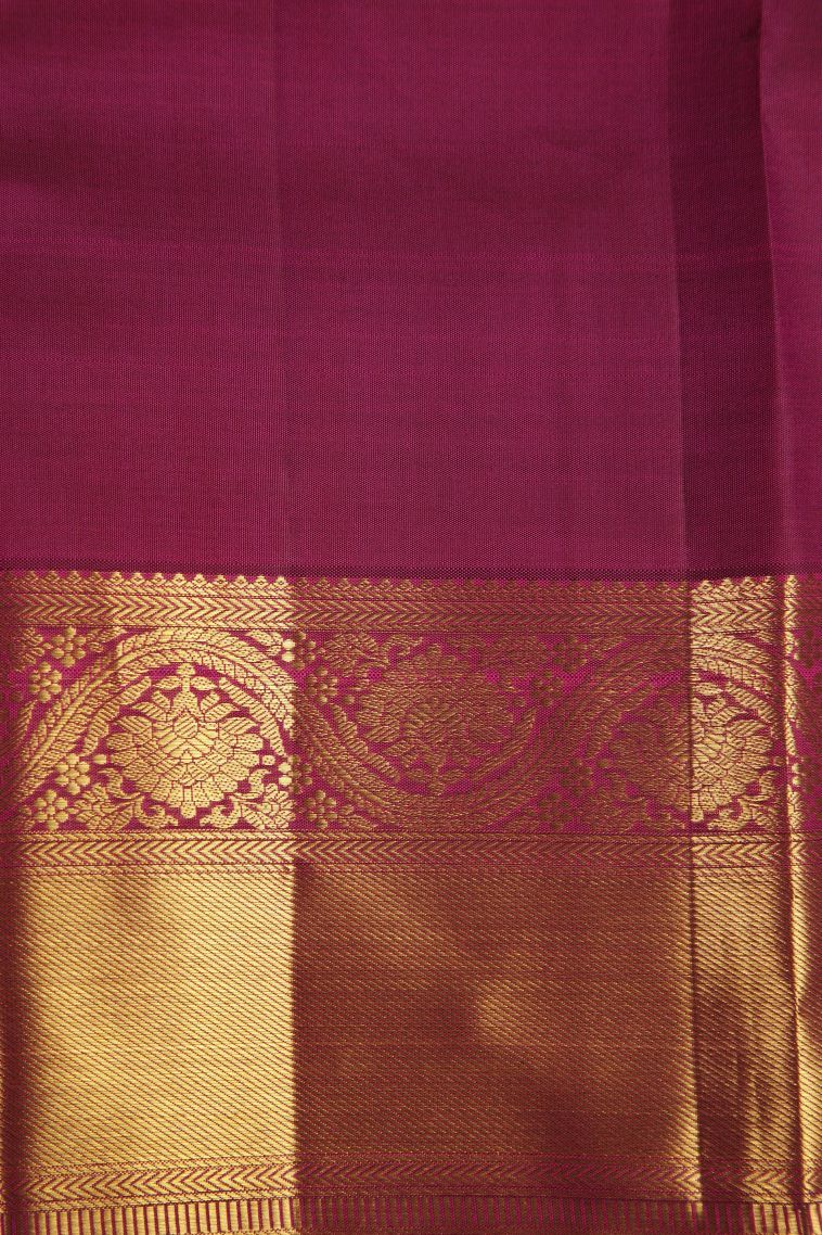 Magenta Purple Kanchipuram Silk Sarees with Gold Zari Floral Patterns view 3