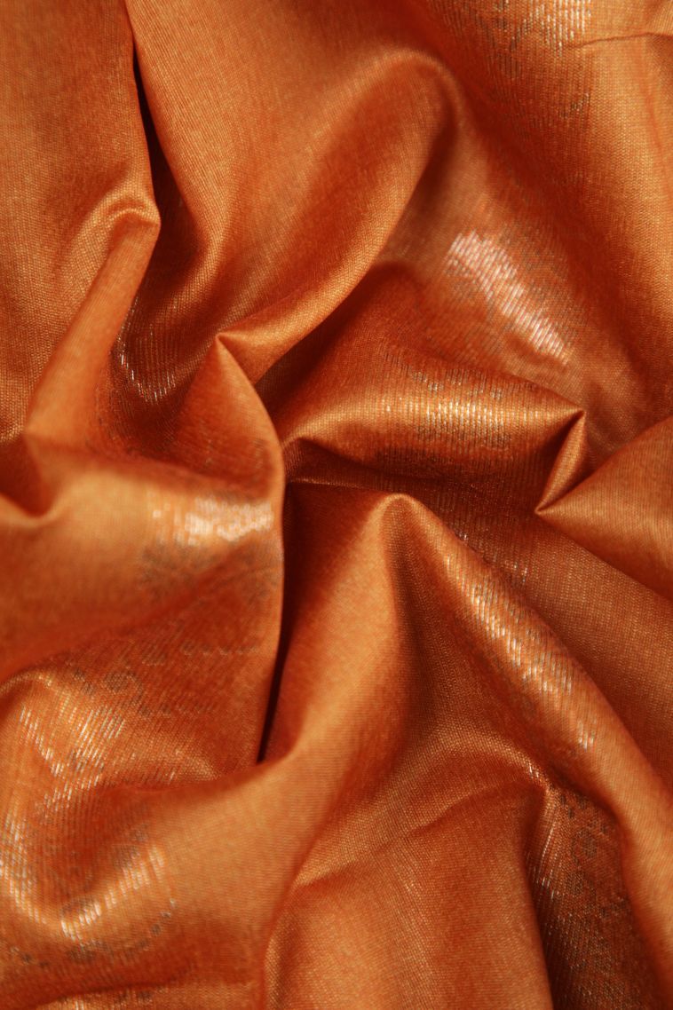 Candy Orange Fancy Saree with Silver Zari Floral Patterns view 4