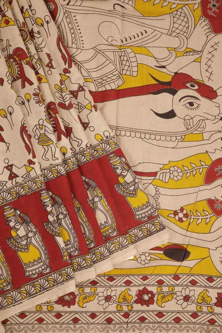 Linen White Cotton Sarees with Without Zari Zari Animal And Bird Motifs view 1