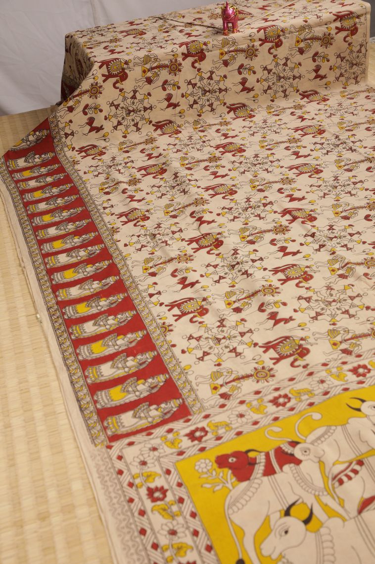 Linen White Cotton Sarees with Without Zari Zari Animal And Bird Motifs view 2