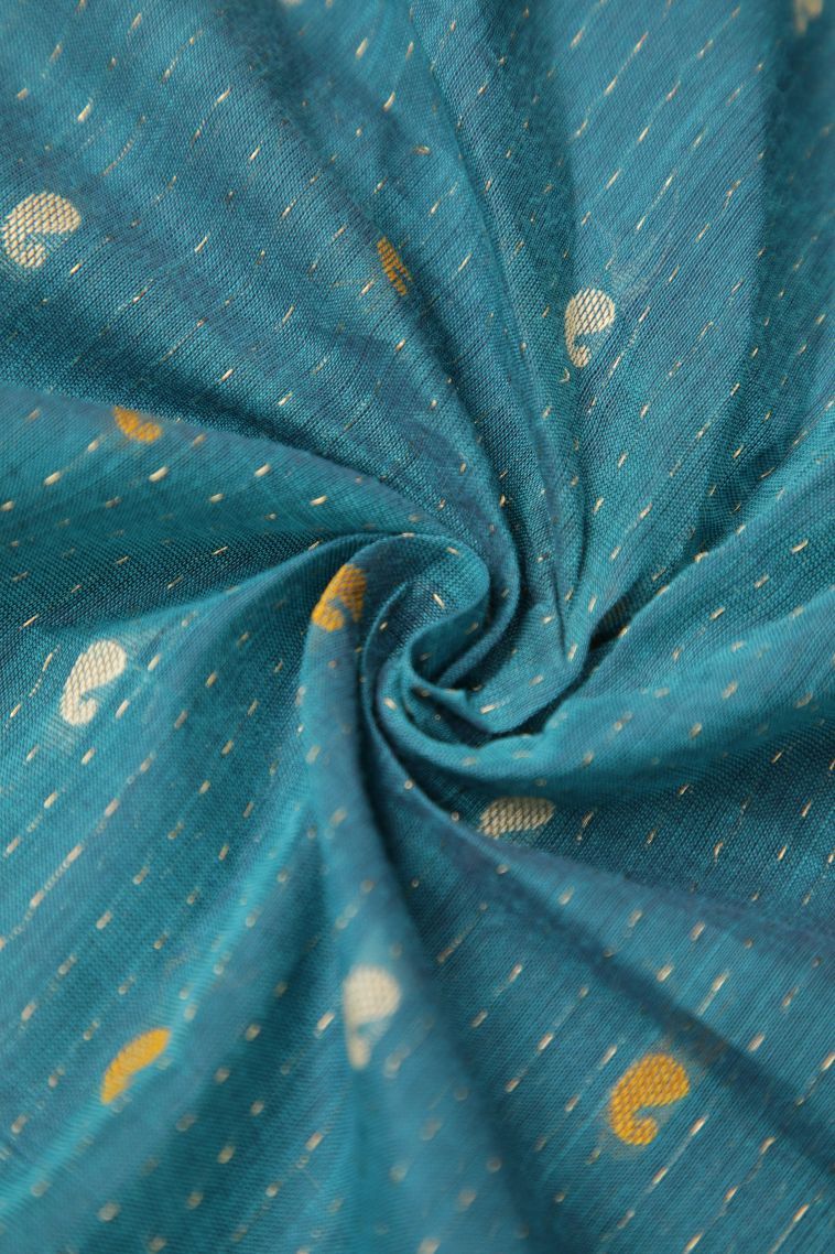 Cerulean Blue Kanchi Cotton Sarees with Without Zari Zari Paisley (mango Design) view 4