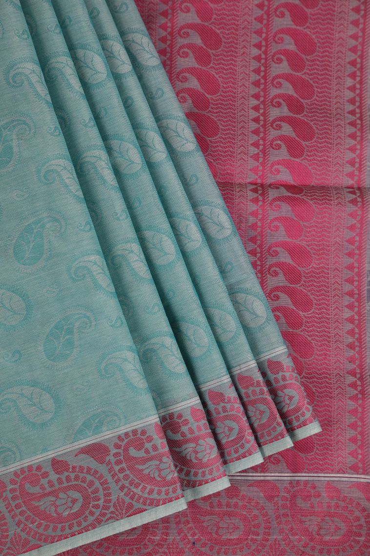Sky Blue Kovai Cotton Sarees with Without Zari Zari Manga view 1
