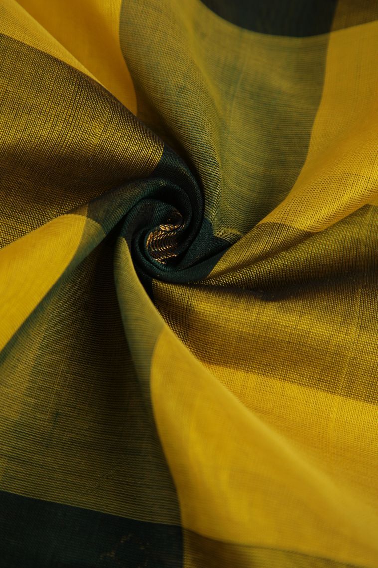 Lemon Yellow Silk Cotton with Copper Zari Checks view 4