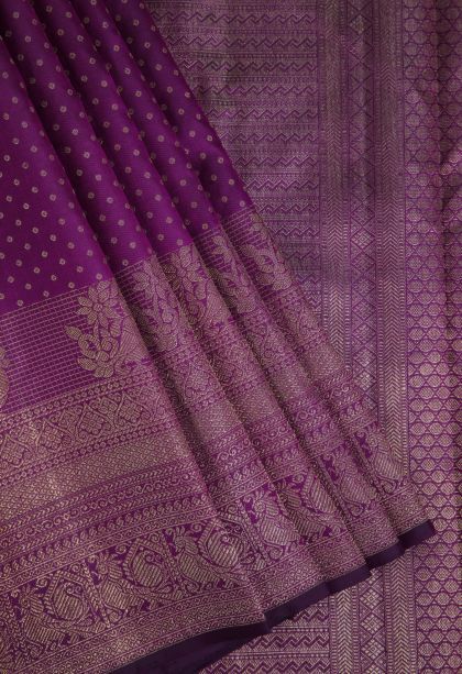Magenta Purple Kanchipuram Silk Sarees with Gold Zari Buttis (small Dots Or Motifs)