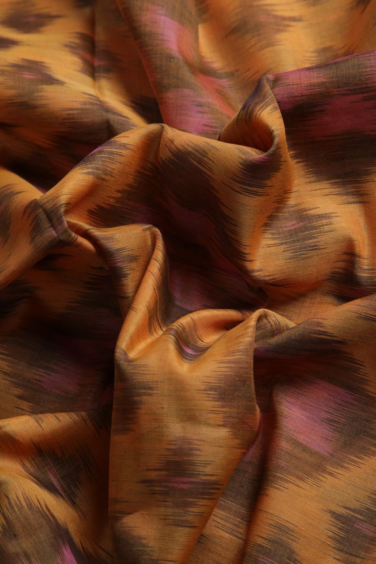 Sandstone Orange Pochampalli Saree with Gold Zari Geometric Shapes view 4