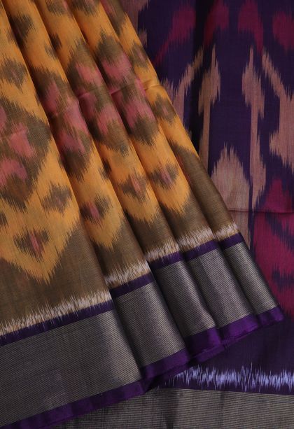 Sandstone Orange Pochampalli Saree with Gold Zari Geometric Shapes