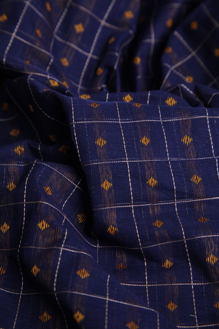 Indigo Blue Pure Handloom Kovai Cotton with Without Zari Zari Geometric Shapes view 4