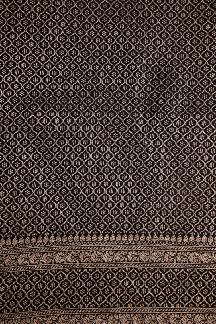 Onyx Black Banaras Sarees with Gold Zari Floral Patterns view 3