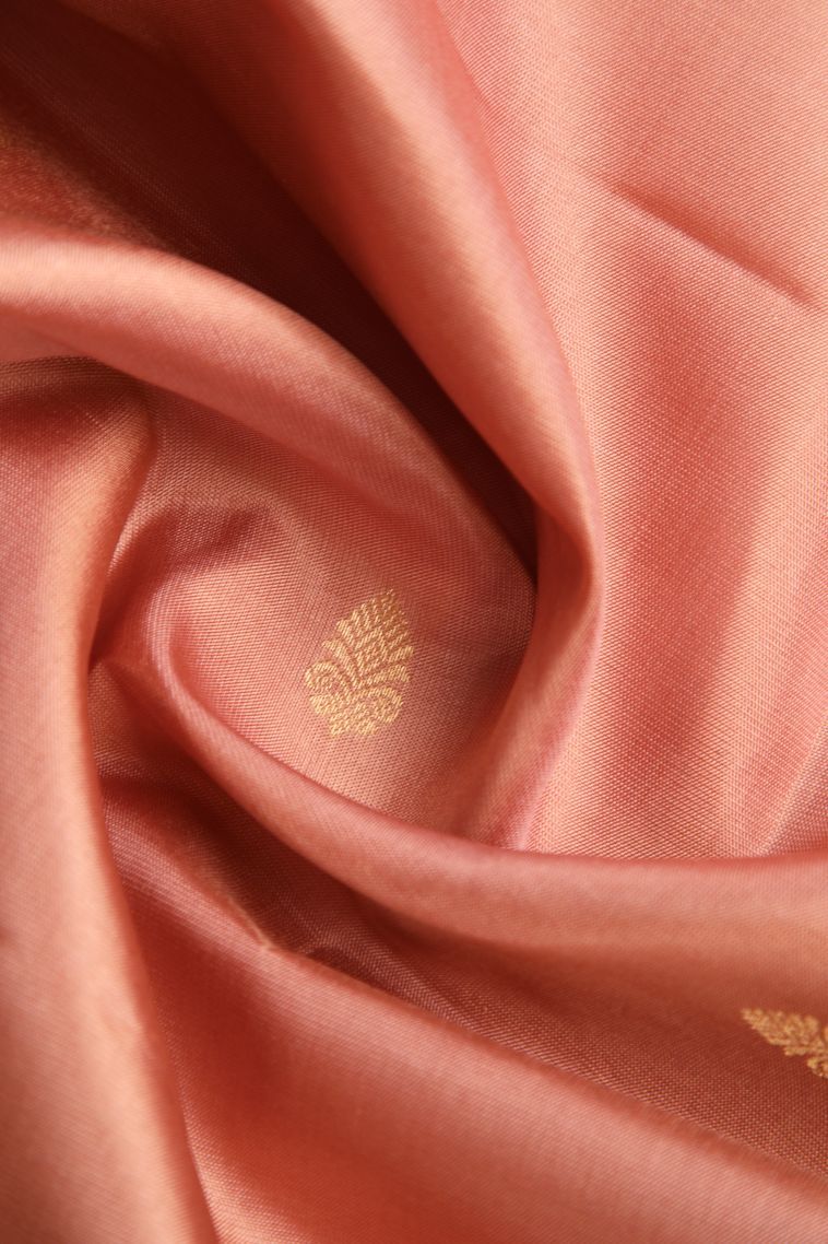 Flamingo Pink Soft Silk Saree with Gold Zari Buttis (small Dots Or Motifs) view 4