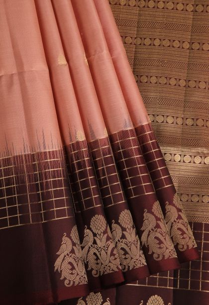 Flamingo Pink Soft Silk Saree with Gold Zari Buttis (small Dots Or Motifs)