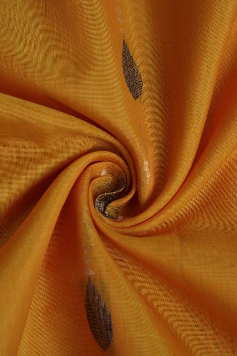 Merigold Orange Silk Cotton Sarees with Gold And Silver Zari Floral Patterns view 4