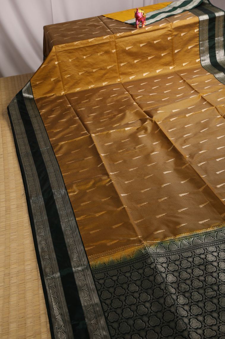 Parmesean Yellow Soft Silk Saree with Silver Zari Geometric Shapes view 2