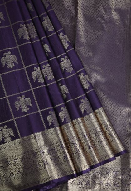 Grape Purple Apoorva Silk Sarees with Gold Zari Animal And Bird Motifs