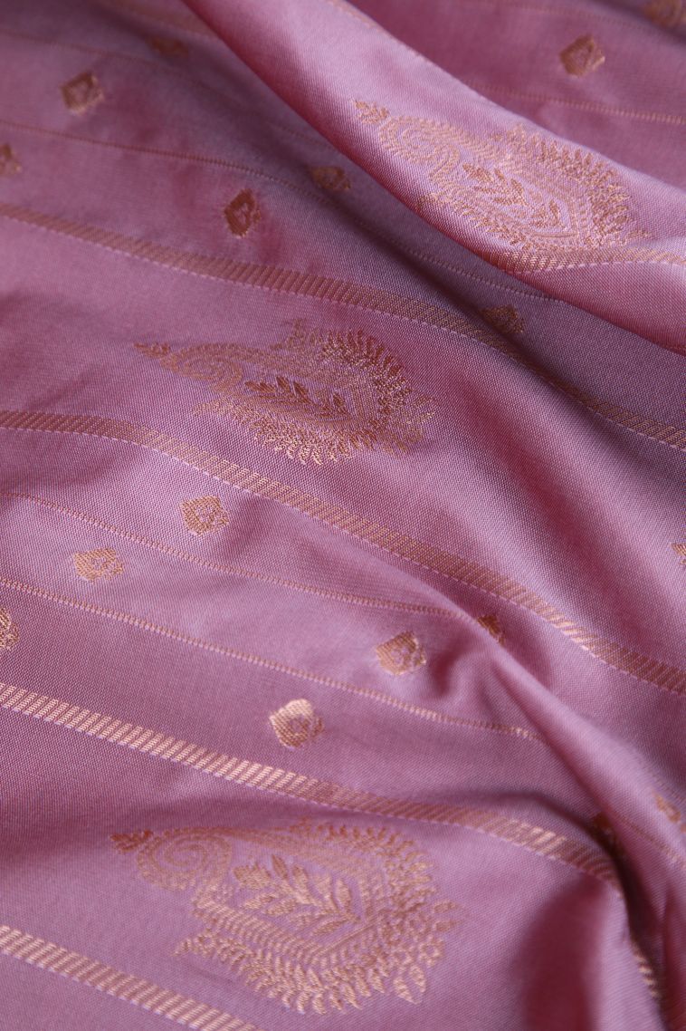 Ballet Pink Apoorva Silk Sarees with Gold Zari Buttis (small Dots Or Motifs) view 4