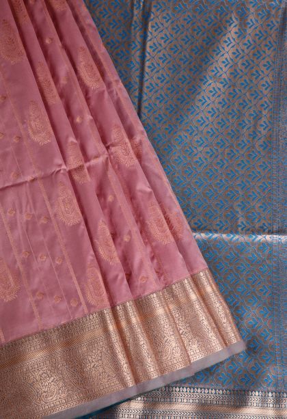 Ballet Pink Apoorva Silk Sarees with Gold Zari Buttis (small Dots Or Motifs)
