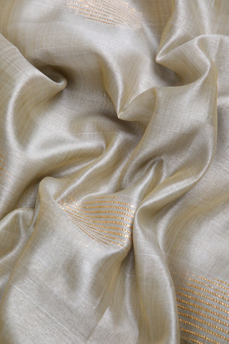 Oyster Yellow Tussar Saree with Gold Zari Geometric Shapes view 4