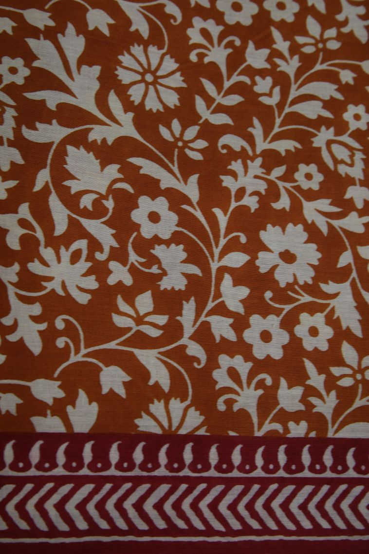 Sandstone Orange Chanderi Cotton Sarees with Without Zari Zari Floral Patterns view 3