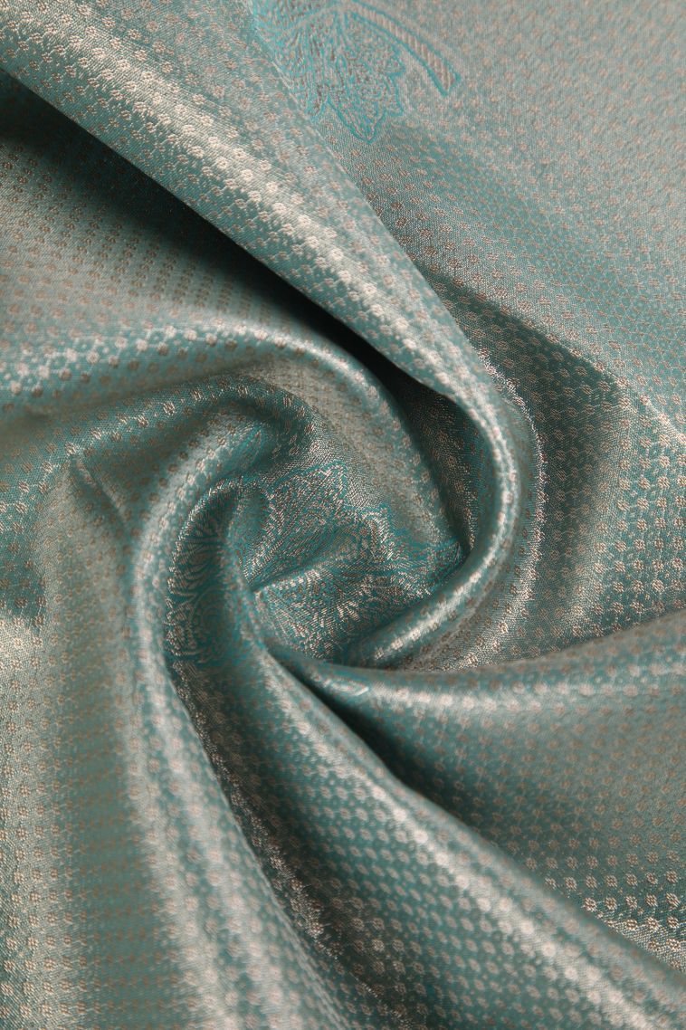 Peacock Blue Tissue Silk Sarees with Gold Zari Floral Patterns view 4