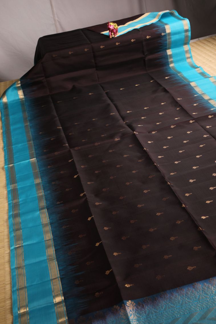 Hickory Brown Soft Silk Saree with Gold Zari Buttis (small Dots Or Motifs) view 2