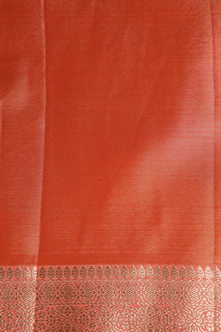 Tiger Orange Tissue Silk Sarees with Gold Zari Peacock Motifs view 3