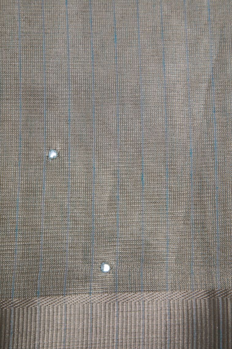 Slate Blue Organza Saree with Gold Zari Floral Patterns view 3