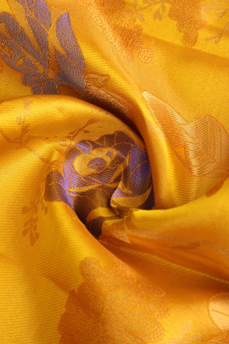 Merigold Orange Silk Sarees with Gold Zari Floral Patterns view 4