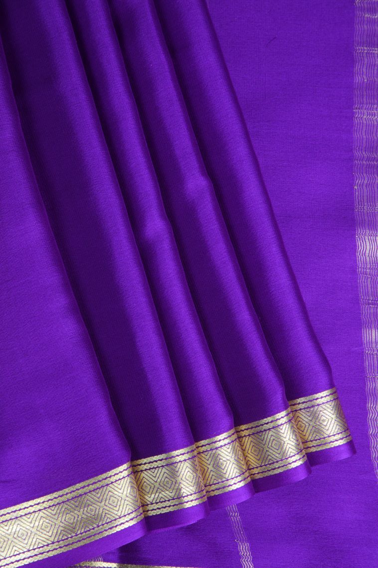 Viola Purple Mysore Silk with Gold Zari Plain view 1