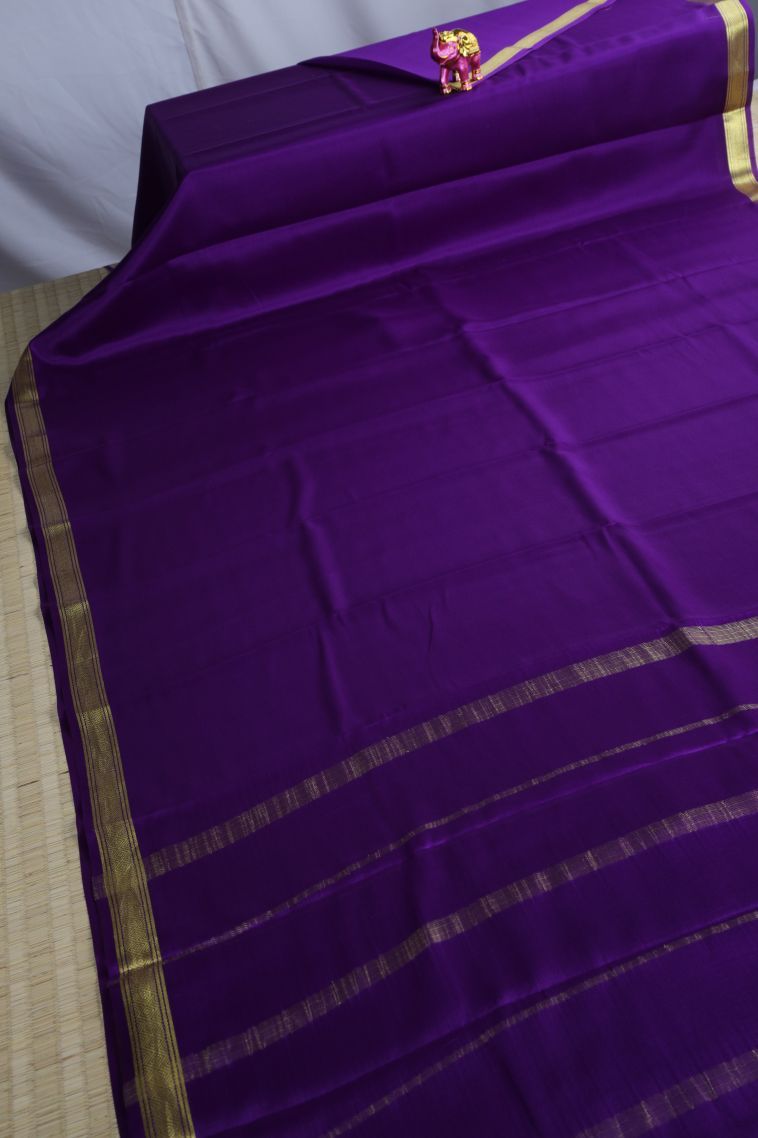 Viola Purple Mysore Silk with Gold Zari Plain view 2