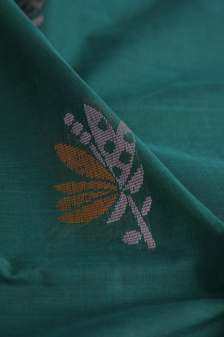 Basil Green Pure Handloom Kovai Cotton with Without Zari Zari Floral Patterns view 4
