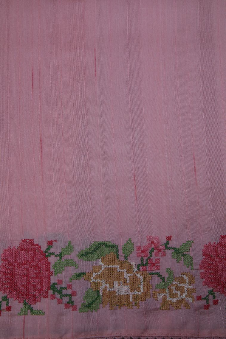 Crepe Pink Tussar Saree with Without Zari Zari Stripes view 3