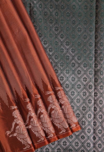 Brunette Brown Soft Silk Sarees with Gold Zari Vaira Oosi