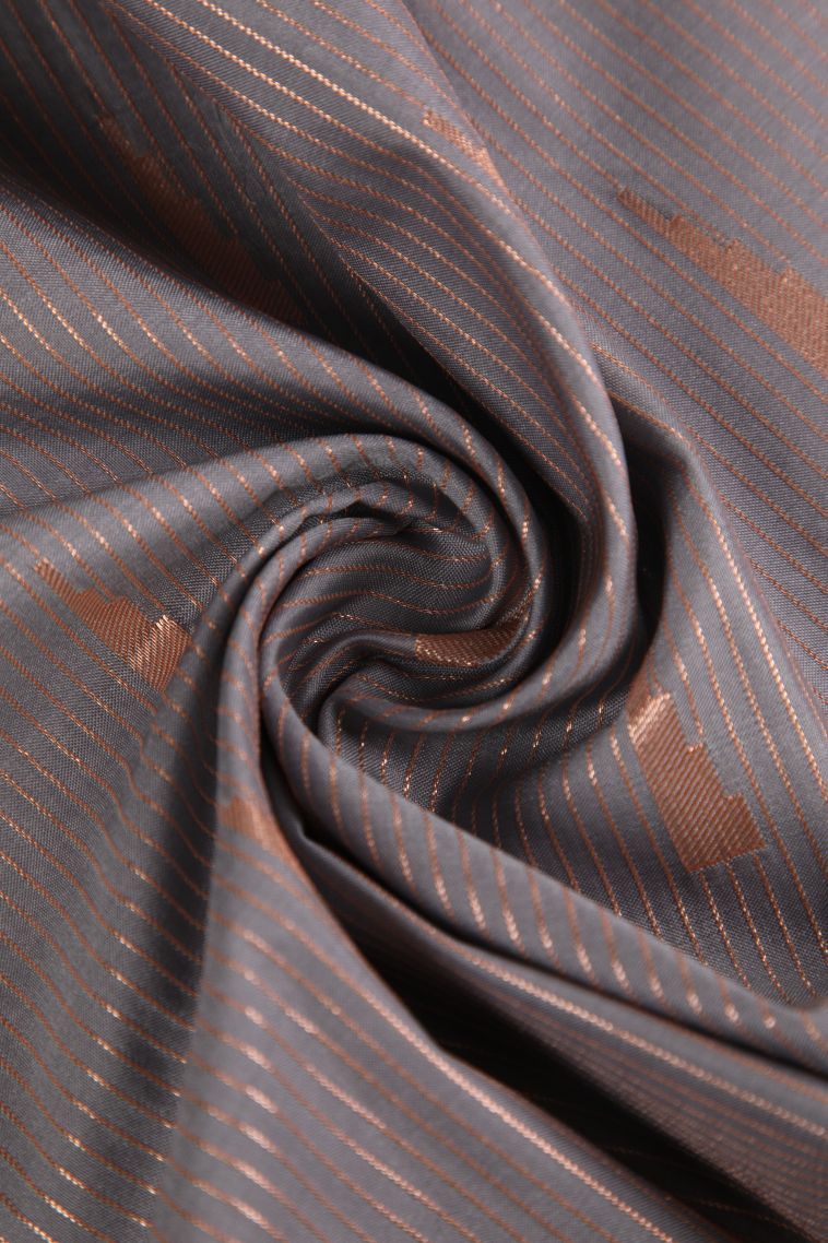 Damp Black Soft Silk Saree with Copper Zari Geometric Shapes view 4