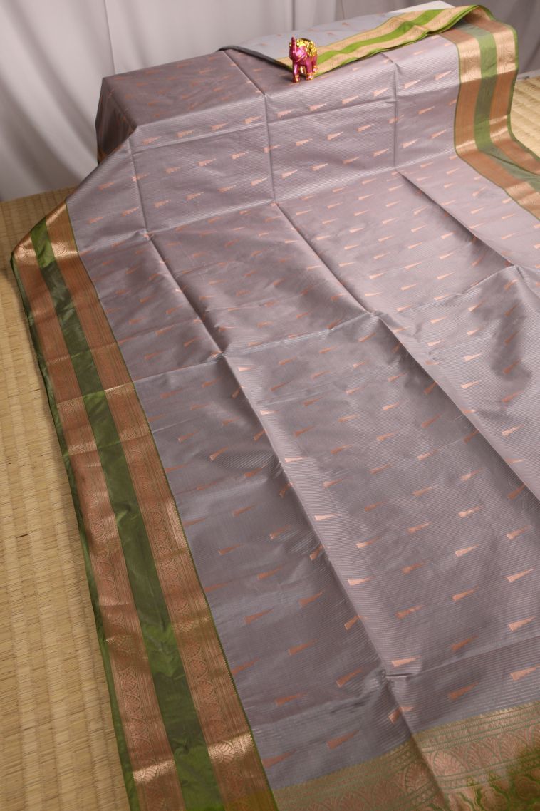 Damp Black Soft Silk Saree with Copper Zari Geometric Shapes view 2