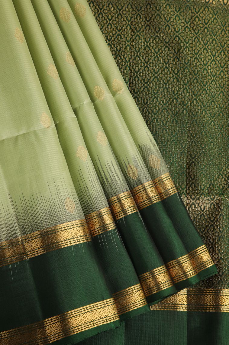 Olive Green Soft Silk Saree with Gold Zari Buttis (small Dots Or Motifs) view 1