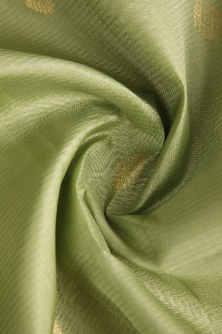 Olive Green Soft Silk Saree with Gold Zari Buttis (small Dots Or Motifs) view 4