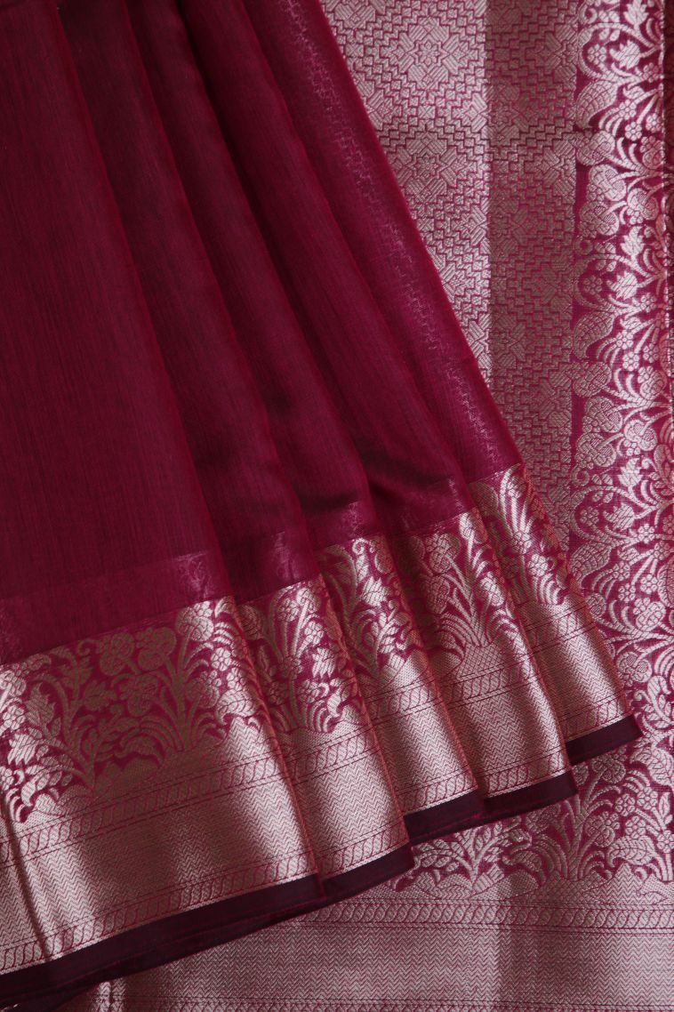 Magenta  Pink Chanderi Cotton Sarees with Gold Zari Plain view 1