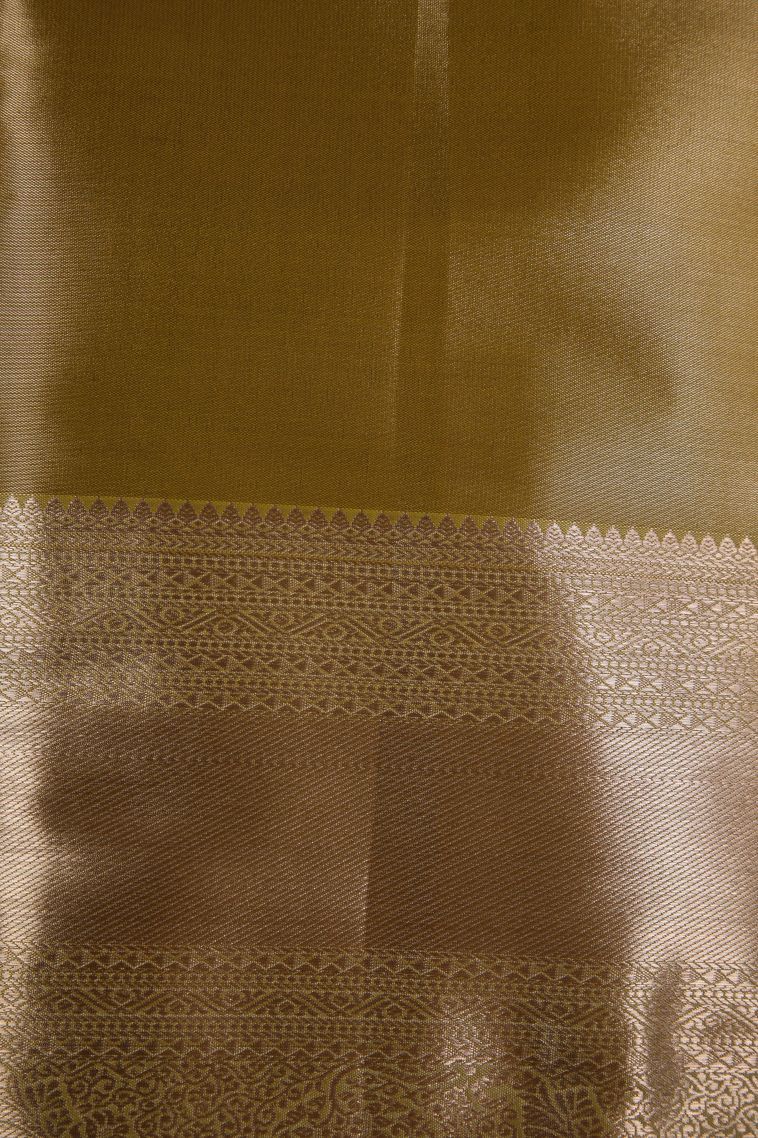 Metallic Gold Tissue Silk Sarees with Gold Zari Peacock Motifs view 3