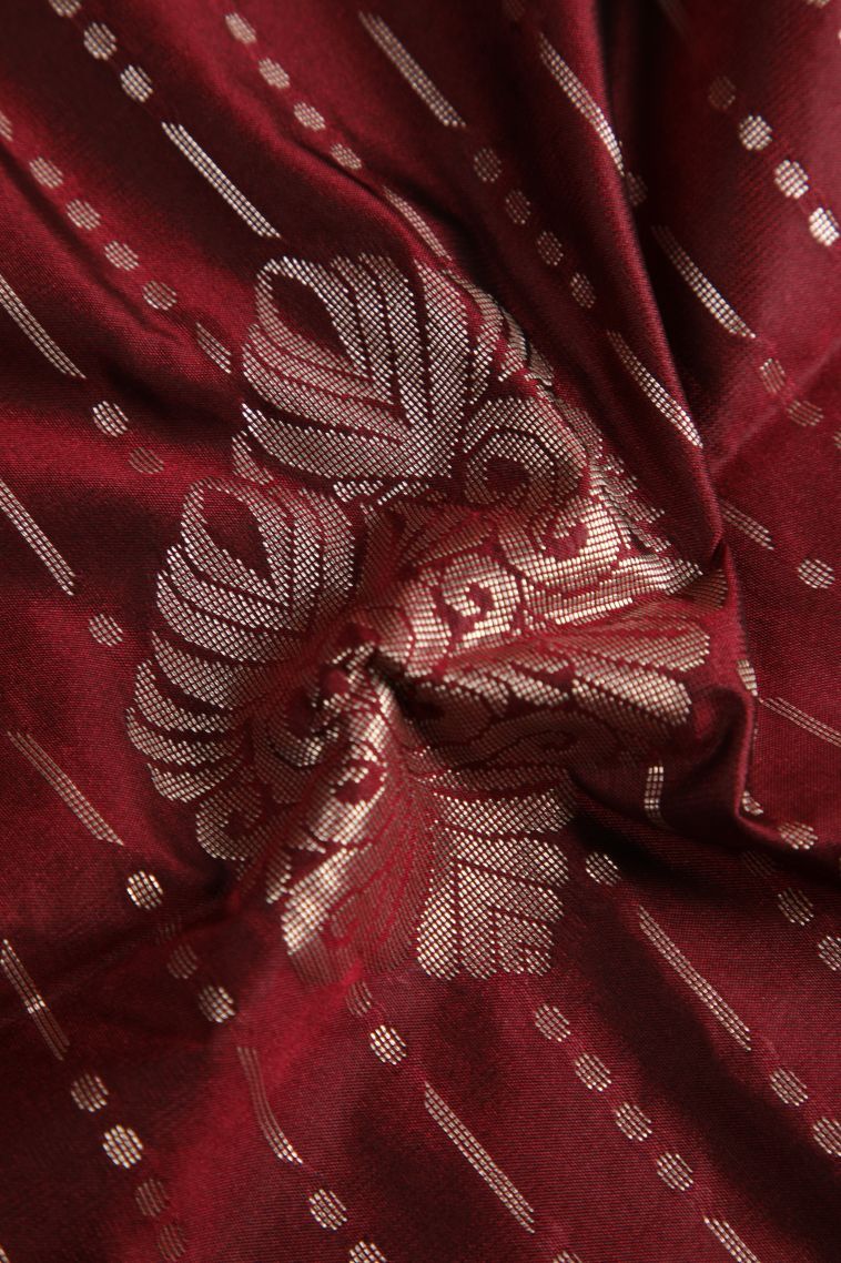 Lipstick Red Soft Silk Saree with Silver Zari Floral Puttas view 4