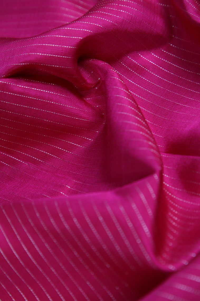 Magenta  Pink Kanchipuram Silk Sarees with Silver Zari Stripes view 4