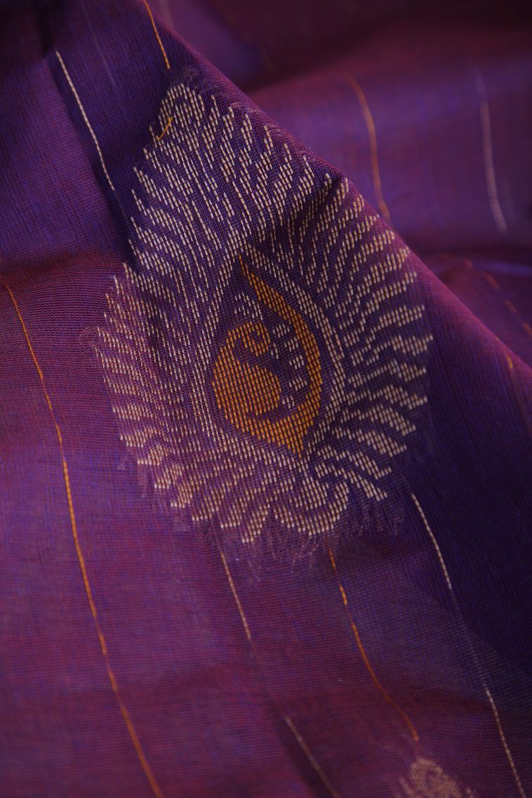 Bosenberry Purple Pure Handloom Kovai Cotton with Without Zari Zari Floral Patterns view 4