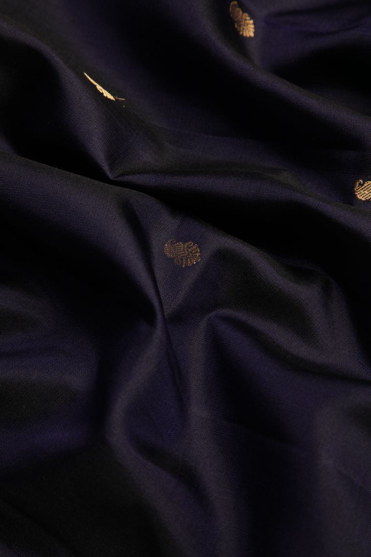 Navy Blue Soft Silk Saree with Gold Zari Floral Patterns view 4