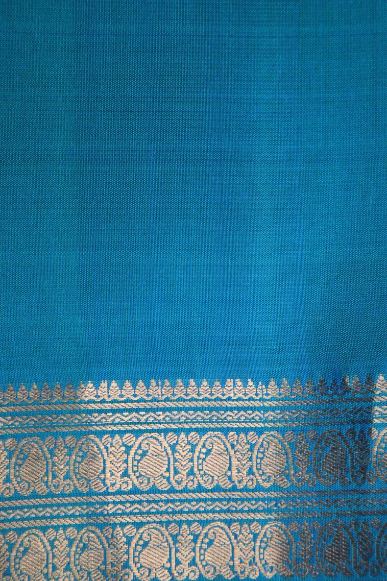 Navy Blue Soft Silk Saree with Gold Zari Floral Patterns view 3