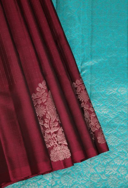 Wine Purple Soft Silk Saree with Silver Zari Stripes