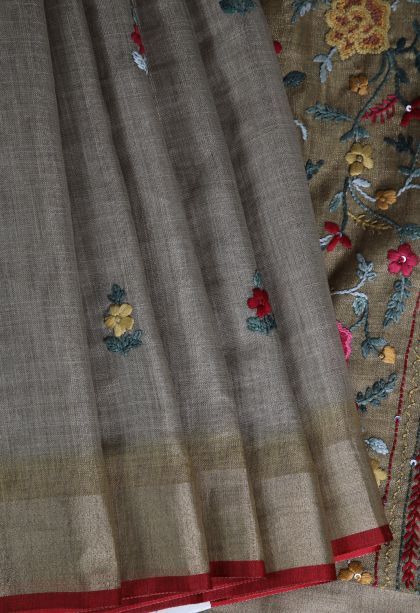 Abbey Black Linen Saree with Gold Zari Buttis (small Dots Or Motifs)