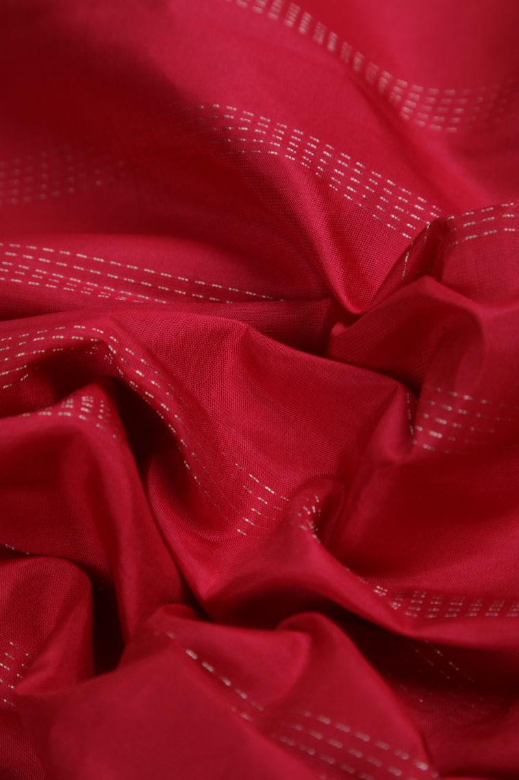 Rose  Red Soft Silk Saree with Gold Zari Stripes view 4